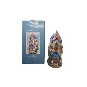 Vtg Deluxe Easter Collectible Egg Church Porcelain House Bunny Spring Hand Paint